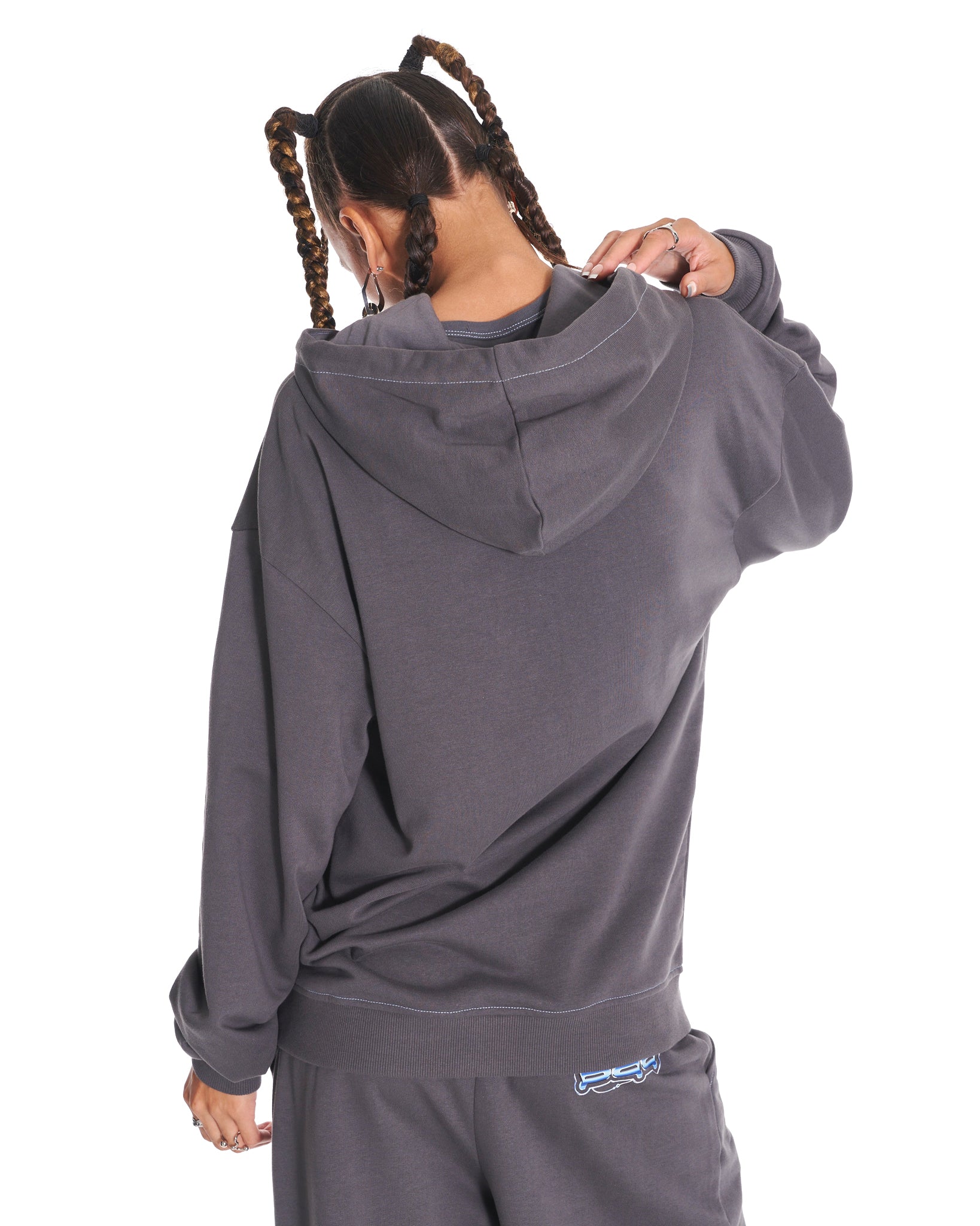Cyber Staple Oversized Zip Up Hoodie With Graphic In Dark Grey